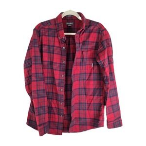Men's Eddie Bauer Flannel Button-Down Shirt Size‎ Medium Red Black Plaid Cotton